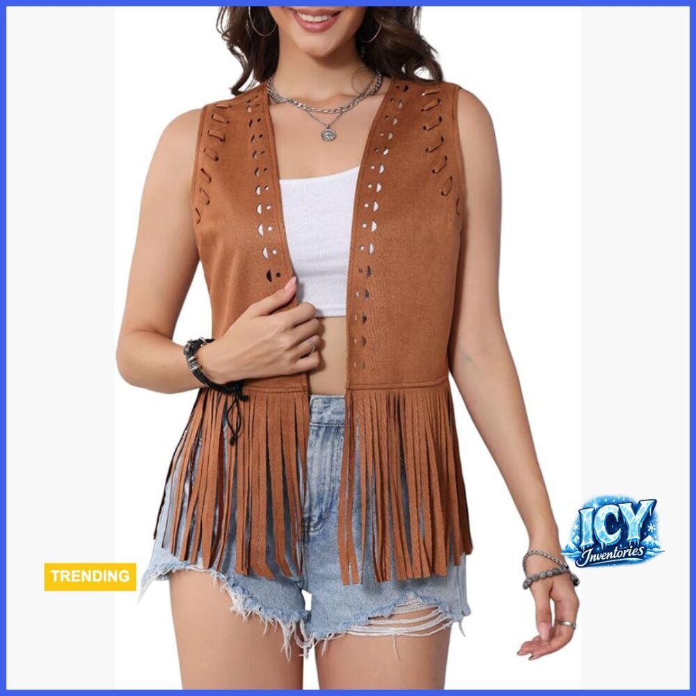 Boho Fringe Vest Western Suede Sleeveless Jacket Festival Cowgirl Outfit